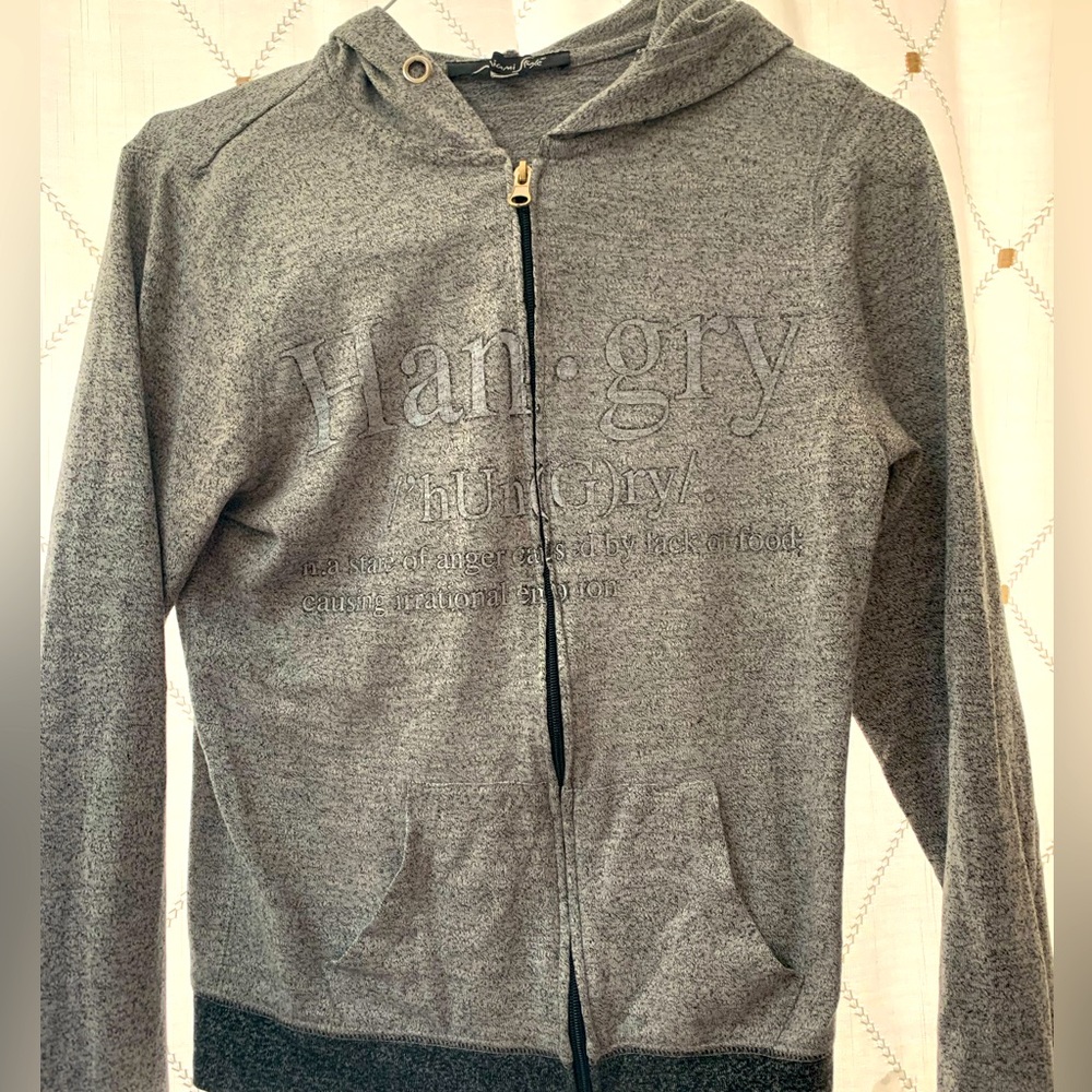 “Hangry” Gray Hooded lightweight jacket